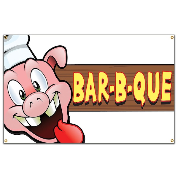 Bar-B-Que Pig Sign Banner Concession Stand Food Truck Single Sided